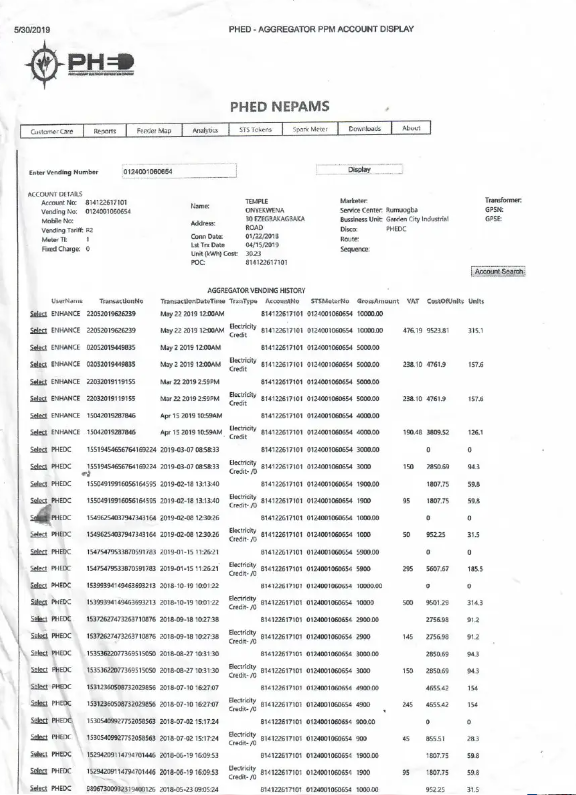 INDIA PHED utility bill Word and PDF template